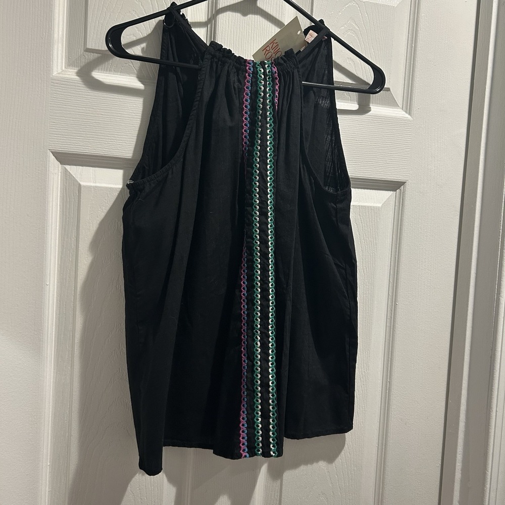 Knox Rose Women's Small Black Embroidered Halter Tank Top NWT Boho